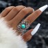 European and American cross-border popular jewelry retro ethnic style turquoise elephant geometric graphic 7-piece set silver ring set