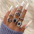 Cross border jewelry 15 piece set of personalized trendy hollow lotus sunflower geometric black gemstone set of rings