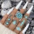 Cross border European and American new retro ethnic style inlaid turquoise carved feather ring set, fashionable and personalized ring for women