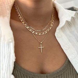 European and American cross-border jewelry mix and match cross chain necklace, personalized full diamond cross heart-shaped pendant, multi-layer necklace