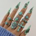 Cross border European and American new retro ethnic style inlaid turquoise carved feather ring set, fashionable and personalized ring for women