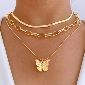 Cross border exclusive European and American style women's new ins style butterfly necklace set with multi-layer butterfly collarbone chain