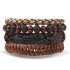 Retro bead bracelet for men, fashionable hollow triangular leather bracelet and bracelet, multi-layer wide wrapped jewelry