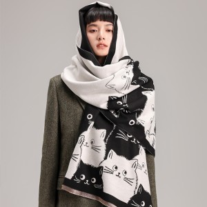 2024 New Cute Cat Versatile Color blocked Cartoon Autumn and Winter Long Edition Thickened Warm Imitation Cashmere shawl for Women