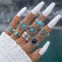 New turquoise opening 9-piece ring set, flower cactus triangle arrow tail ring, index finger joint ring