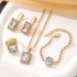 New European and American square diamond jewelry set, fashionable colored rhinestone necklace, earrings, rings, bracelets set, bridal accessories