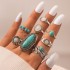 Cross border European and American new retro ethnic style inlaid turquoise carved feather ring set, fashionable and personalized ring for women