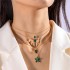 Cross border imitation grandmother emerald temperament versatile multi-layer bow necklace light luxury diamond inlaid love flower necklace