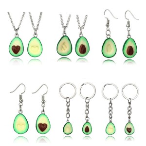 2018 new cute fruit jewelry necklace avocado heart-shaped three-dimensional soft ceramic pendant earrings