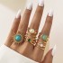 European and American cross-border new turquoise Fried Dough Twists ring 6-piece gold wave finger joint ring turquoise women's ring