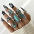 Cross border European and American new retro ethnic style inlaid turquoise carved feather ring set, fashionable and personalized ring for women