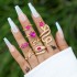 European and American popular jewelry ring bracelet snake shaped heart imitation emerald set with diamonds ins style five piece ring set for women