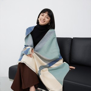 Autumn and Winter Cloak Imitation Cashmere Air Conditioning Shawl Thickened Korean Version Simple Warm Student Extended Grid Double sided Scarf for Women