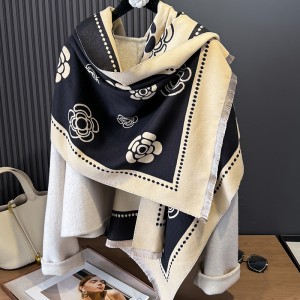 Temperament small fragrance scarf women's versatile coat decoration warm camellia scarf dual-use imitation cashmere shawl thick version