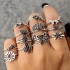 European and American Cross border New Jewelry Ring Vintage Ethnic Style Mushroom Love Moon Leaf Ancient Silver 7-piece Set Ring