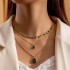 Cross border imitation grandmother emerald temperament versatile multi-layer bow necklace light luxury diamond inlaid love flower necklace