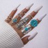 Ethnic style retro inlaid turquoise carved feather ring, fashionable and personalized 8-piece combination ring set