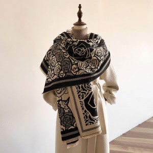 2023 Autumn/Winter New Imitation Cashmere Scarf Women's Camellia Versatile Scarf Long Thickened Warm Shawl Live Streaming