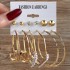 European and American Metal Rainbow Rice Bead Earrings Geometric Circle Pearl Earrings Retro Earrings Set 6-piece Set for Women