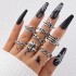 European and American Cross border New Jewelry Ring Vintage Ethnic Style Mushroom Love Moon Leaf Ancient Silver 7-piece Set Ring