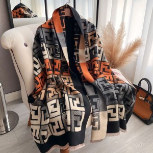 European and American brand imitation cashmere scarf, women's letter retro autumn and winter thick versatile scarf, long double-sided shawl, foreign trade