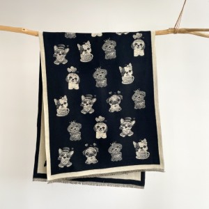 Korean version cartoon dog imitation cashmere scarf for women's winter warm scarf, fashionable outer outfit, sweet and cute double-sided shawl