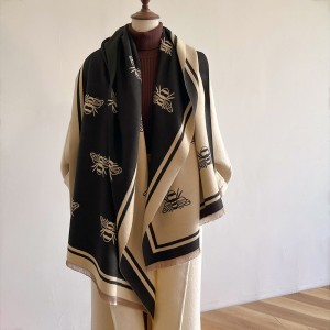 New women's bee print scarf autumn and winter imitation cashmere fashionable shawl big brand style trendy scarf