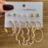 European and American Metal Rainbow Rice Bead Earrings Geometric Circle Pearl Earrings Retro Earrings Set 6-piece Set for Women