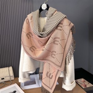 2024 Autumn and Winter New Letter Thousand Bird Grid Double sided Core Yarn Scarf Women's Fashion Versatile Shawl Warm Neck