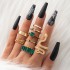 European and American popular jewelry ring bracelet snake shaped heart imitation emerald set with diamonds ins style five piece ring set for women