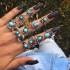 European and American cross-border popular jewelry retro ethnic style turquoise elephant geometric graphic 7-piece set silver ring set