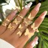 Cross border New Fashionable Versatile Leaf Love Ring Set Personalized Geometric Stacked Joint Ring Multi piece Set