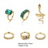 Cross border geometric green rhinestone ring with retro snake shaped alloy 6-piece set, personalized joint ring for Europe and America