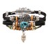 Vintage leaf rope woven handmade bead woven bracelet, fashionable multi-layer leather bracelet set for men and women