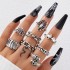 European and American Cross border New Jewelry Ring Vintage Ethnic Style Mushroom Love Moon Leaf Ancient Silver 7-piece Set Ring