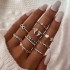 European and American Cross border Retro Vintage Butterfly Serpentine Ring Set Combination Open Multi Joint Ring Set 9-Piece Set