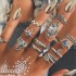 European and American Cross border New Product Vintage Carving, Diamond Setting, Starry Sky, Jewels, Leaves, Butterflies, Eleven Piece Set Ring Set