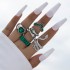 European and American popular jewelry ring bracelet snake shaped heart imitation emerald set with diamonds ins style five piece ring set for women