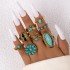 Ethnic style retro inlaid turquoise carved feather ring, fashionable and personalized 8-piece combination ring set