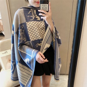 European and American carriage scarf, women's imitation cashmere air conditioning shawl, winter dual-use, thick scarf, tassel long, warm