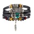 Vintage leaf rope woven handmade bead woven bracelet, fashionable multi-layer leather bracelet set for men and women