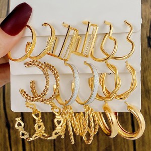 European and American C-shaped metal texture advanced sense personalized ear ring antique Fried Dough Twists earrings set 6-piece earrings