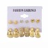 European and American Cross border Art Retro Geometric Punch Pattern Earrings 6-piece Set Creative Love Set Diamond Earrings Metal Earrings