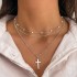 New cross-border artificial pearl collarbone chain from Europe and America, creative cross pendant necklace, retro multi-layer layered layered necklace