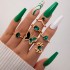 Cross border retro, personalized, fashionable metal imitation emerald, diamond studded heart-shaped snake shaped ring, multi piece set for women in Europe and America