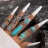 New turquoise opening 9-piece ring set, flower cactus triangle arrow tail ring, index finger joint ring