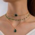 Cross border imitation grandmother emerald temperament versatile multi-layer bow necklace light luxury diamond inlaid love flower necklace