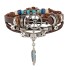 Vintage leaf rope woven handmade bead woven bracelet, fashionable multi-layer leather bracelet set for men and women