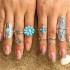 New turquoise opening 9-piece ring set, flower cactus triangle arrow tail ring, index finger joint ring