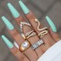 European and American popular jewelry ring bracelet snake shaped heart imitation emerald set with diamonds ins style five piece ring set for women